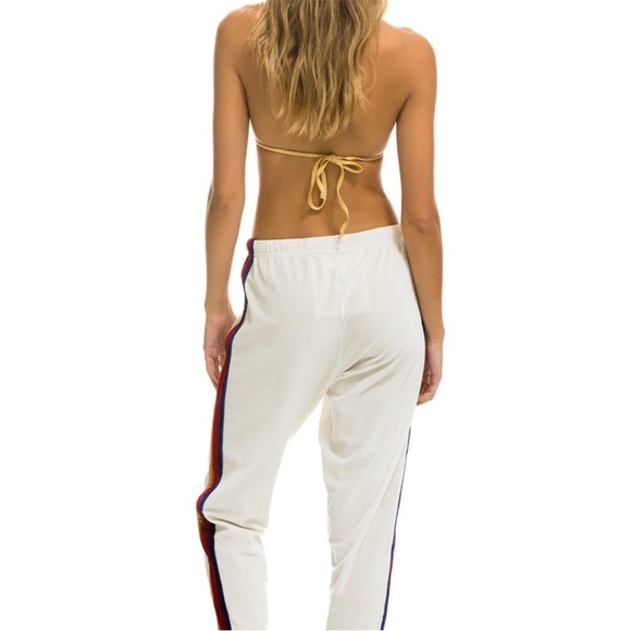 Aviator Nation White Track Pants with Rainbow Side Stripes - Picture 2 of 8